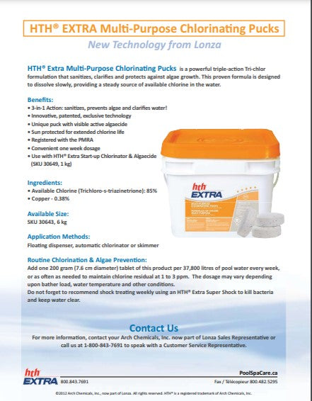 Pastilles de chloration multi-usages HTH EXTRA ! Produit authentique ! Algicide intégré ! Pastilles de chlore de qualité supérieure, 6 kg