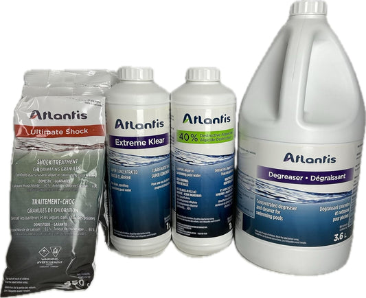 Supreme l Opening kit for Swimming Pools Treats Upto 100 000 litres of Water Comes with an Extra Shock Treatment, Algaecide, Degreaser and Clarifier