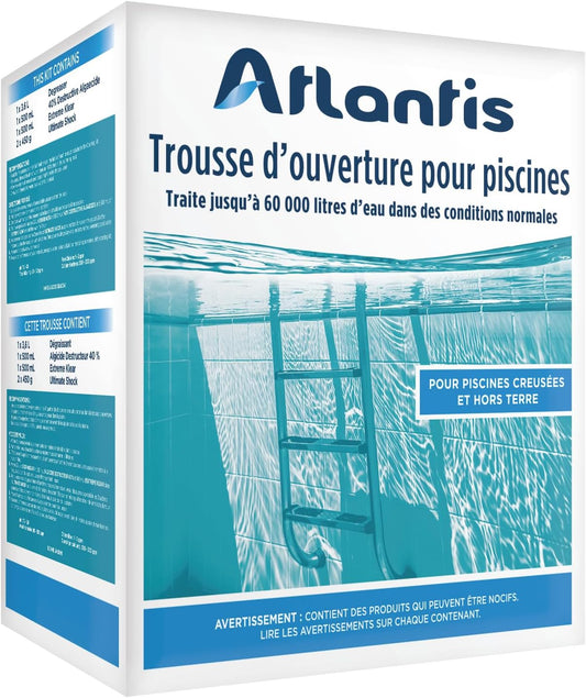 Opening kit for Swimming Pools Treats Upto 60 000 litres of Water Comes with an Extra Shock Treatment, Algaecide, Degreaser and Clarifier